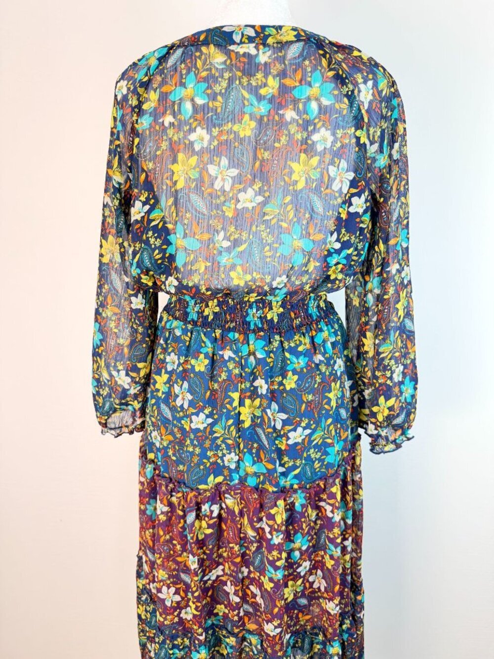 Fig And Flower Womens M Blue Floral Paisley Maxi Dress Boho Long Sleeve - Picture 11 of 16